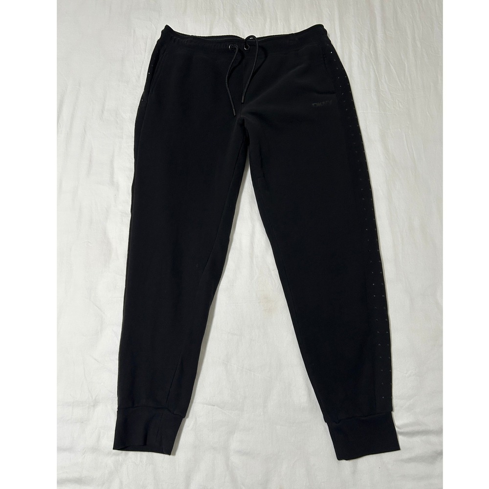 DKNY Sport Womens Black Rhinestone Side Stripe Joggers Sweatpants Size Medium